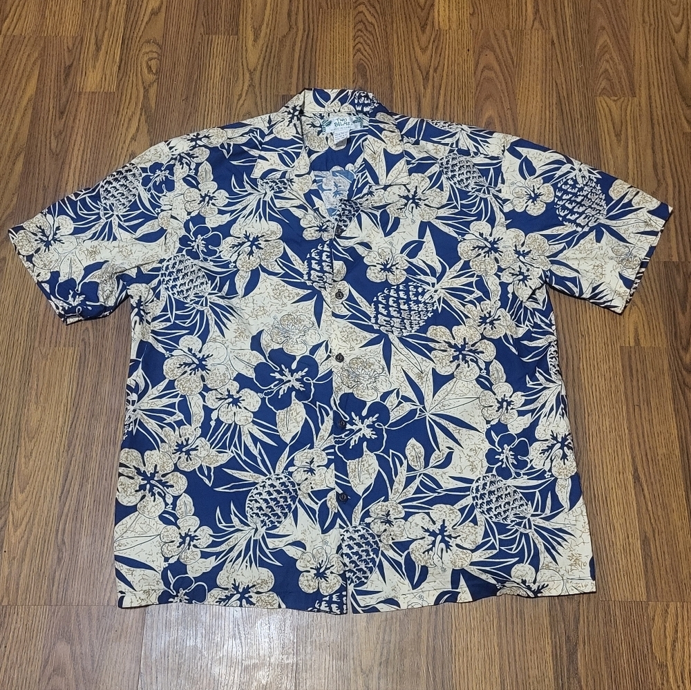 Vintage Two Palms Hawaiian Shirt Pineapple Print Button Down Size Xl C12